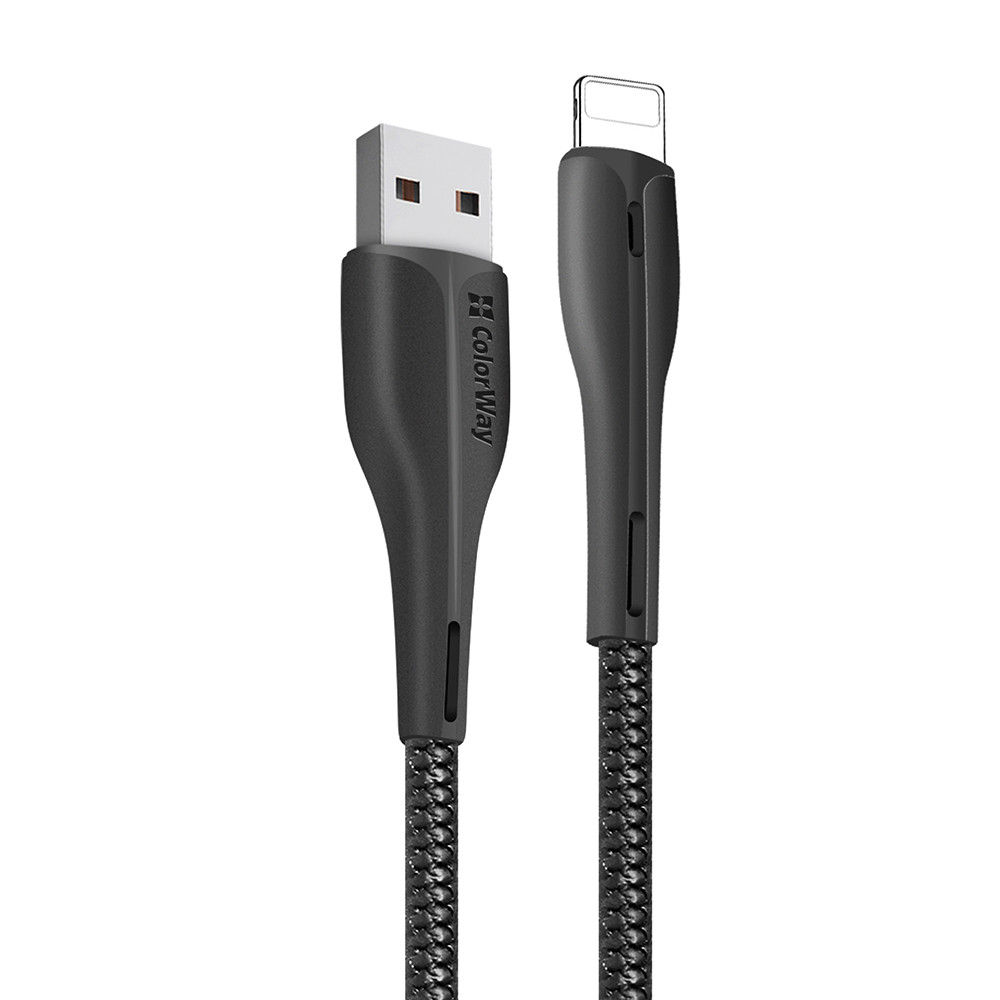 Кабель ColorWay USB - Apple Lightning (led) 2.4А 1м чорний (CW-CBUL034-BK)