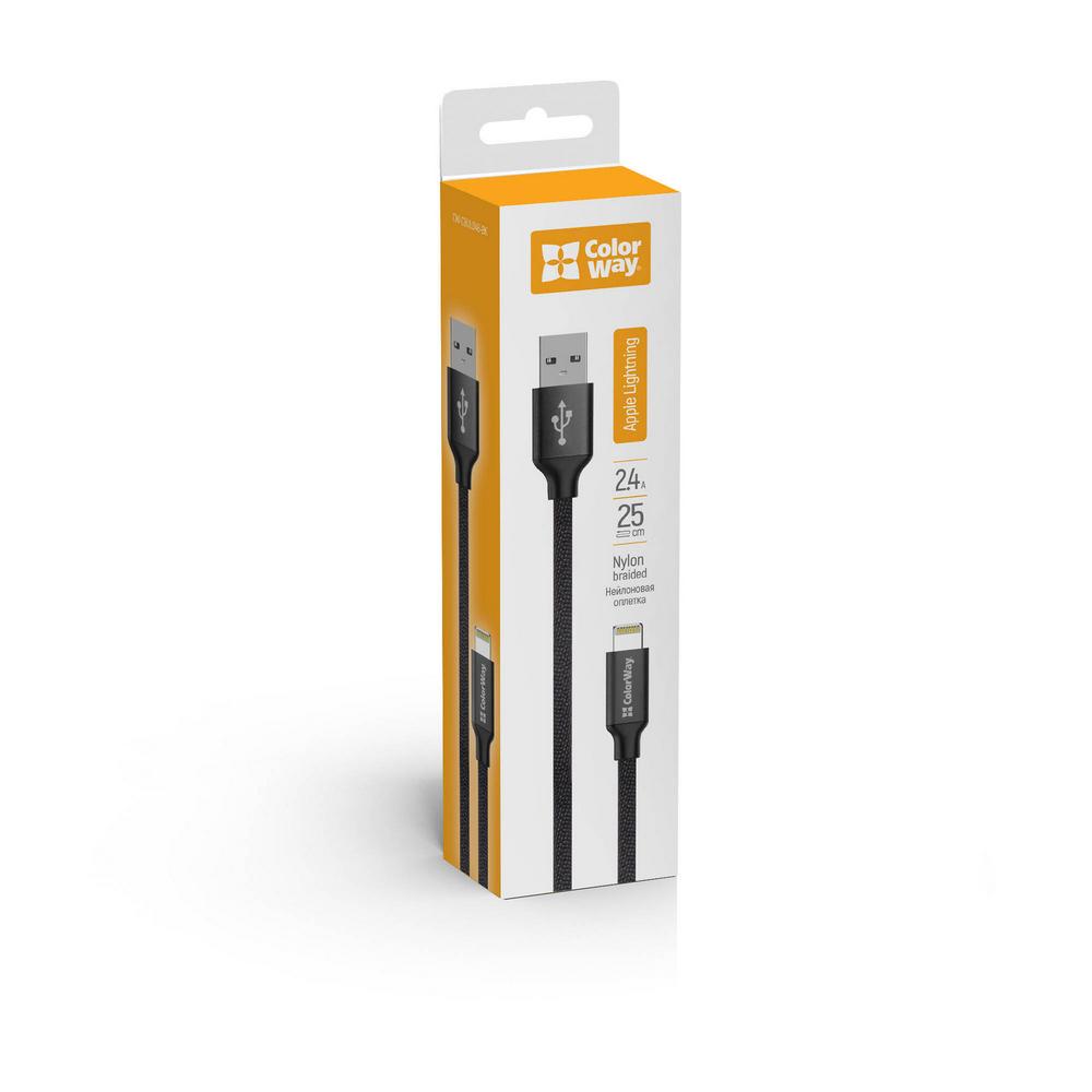 Кабель Colorway USB - Apple Lightning 2.4А 25см чорний (CW-CBUL048-BK)