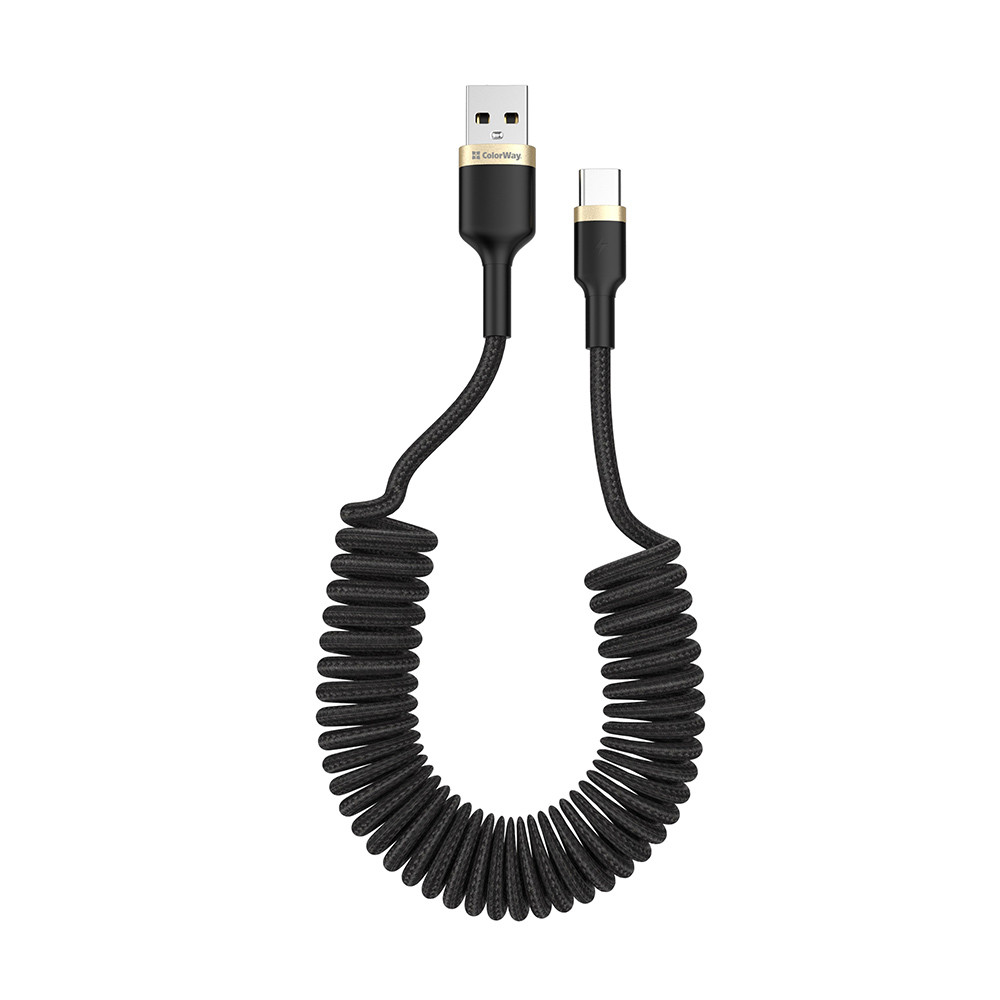 Кабель ColorWay USB - Type-C (spiral) 2.4А 35-150см чорний (CW-CBUC051-BK)