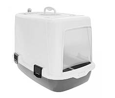 Irak Plast PT-305 Туалет для кішок закритий із лопаткою чорно білий 60х38х40