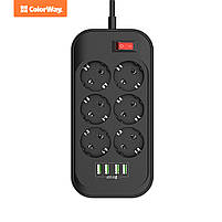 Мережевий фільтр-подовжувач СolorWay 6 розеток/4USB Black 2M (CW-CHE64B), фото 3