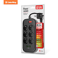 Мережевий фільтр-подовжувач СolorWay 6 розеток/4USB Black 2M (CW-CHE64B), фото 5