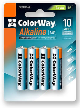 Батарейка СolorWay Alkaline Power лужні AA (4шт) blister (CW-BALR06-4BL)