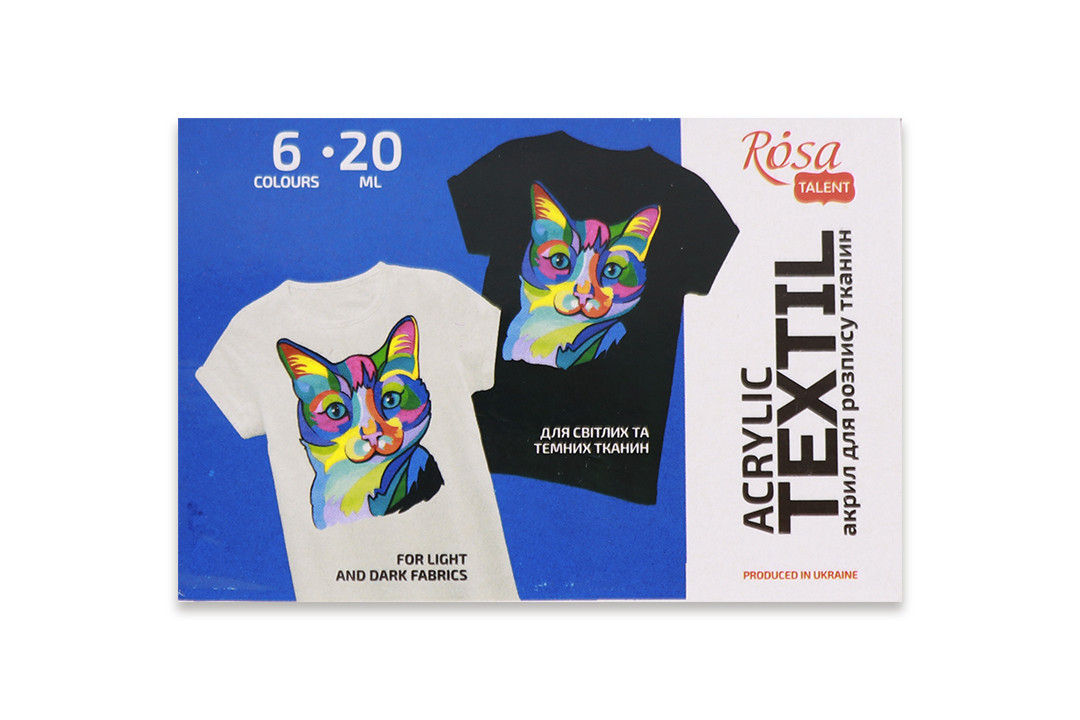 Набір акрилових фарб для розпису тканин, 6кол., 20мл, ROSA TALENT, фото 1