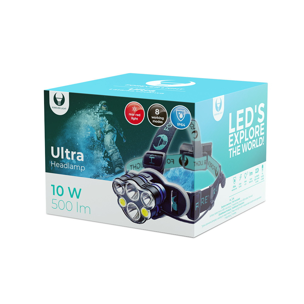 Ліхтар налобний Forever Light Headlamp Ultra T6 2x 10W+ XP-E 2x 3W 500lm 2x 18650 1200mAh Li-Ion