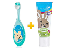 Комплект Brush-Baby Floss Brush (щетка Floss Brush (бирюзовая) +паста Applemint 50мл)