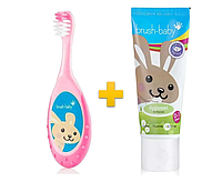 Комплект Brush-Baby FlossBrush (щетка FlossBrush (розовая) +паста Applemint 50мл)