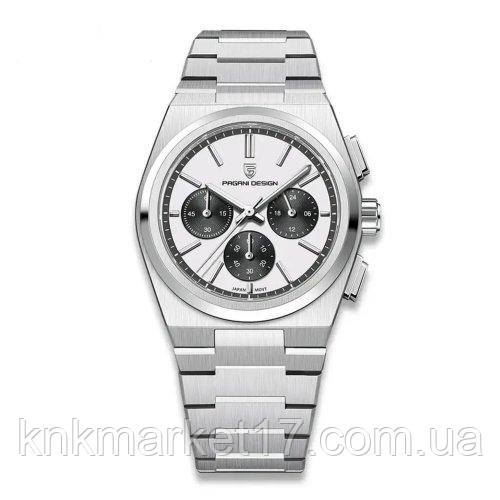 Гібридний (Кварц + механічний хронограф) годинник із сапфіровим склом Pagani Design PD-1761 Silver-White, фото 1