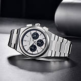 Гібридний (Кварц + механічний хронограф) годинник із сапфіровим склом Pagani Design PD-1761 Silver-White, фото 5