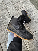 Мужские зимние кроссовки Nike Duckboot Black Gum Обувь Найк Дакбут черные высокие мех зима Вьетнам