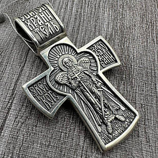 Масивний хрест двосторонній Янгол Охоронець та розп`яття срібло чорнене 925 проби