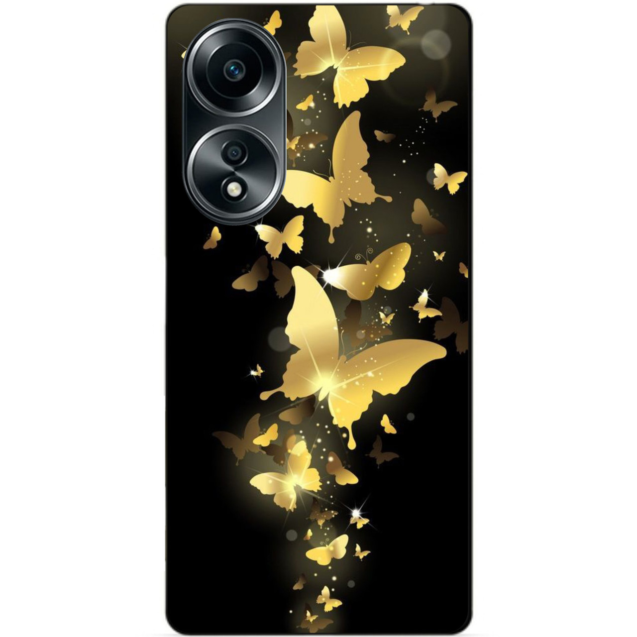 Силіконовий бампер чохол для Oppo A58 з малюнком Золоті Метелики Метелики Метелики Метелики