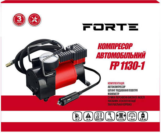 Автомобільний компресор Forte FP 1030-1(12 В, 35 л/хв,, фото 3