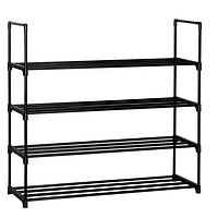 Полиця для взуття 4-рівнева розкладна із круглих сталевих трубок Чорна Bonro B37