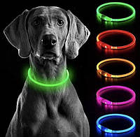 Светящийся LED ошейник для собак размер S 35см USB ЗЕЛЁНЫЙ + в подарок провод для зарядки