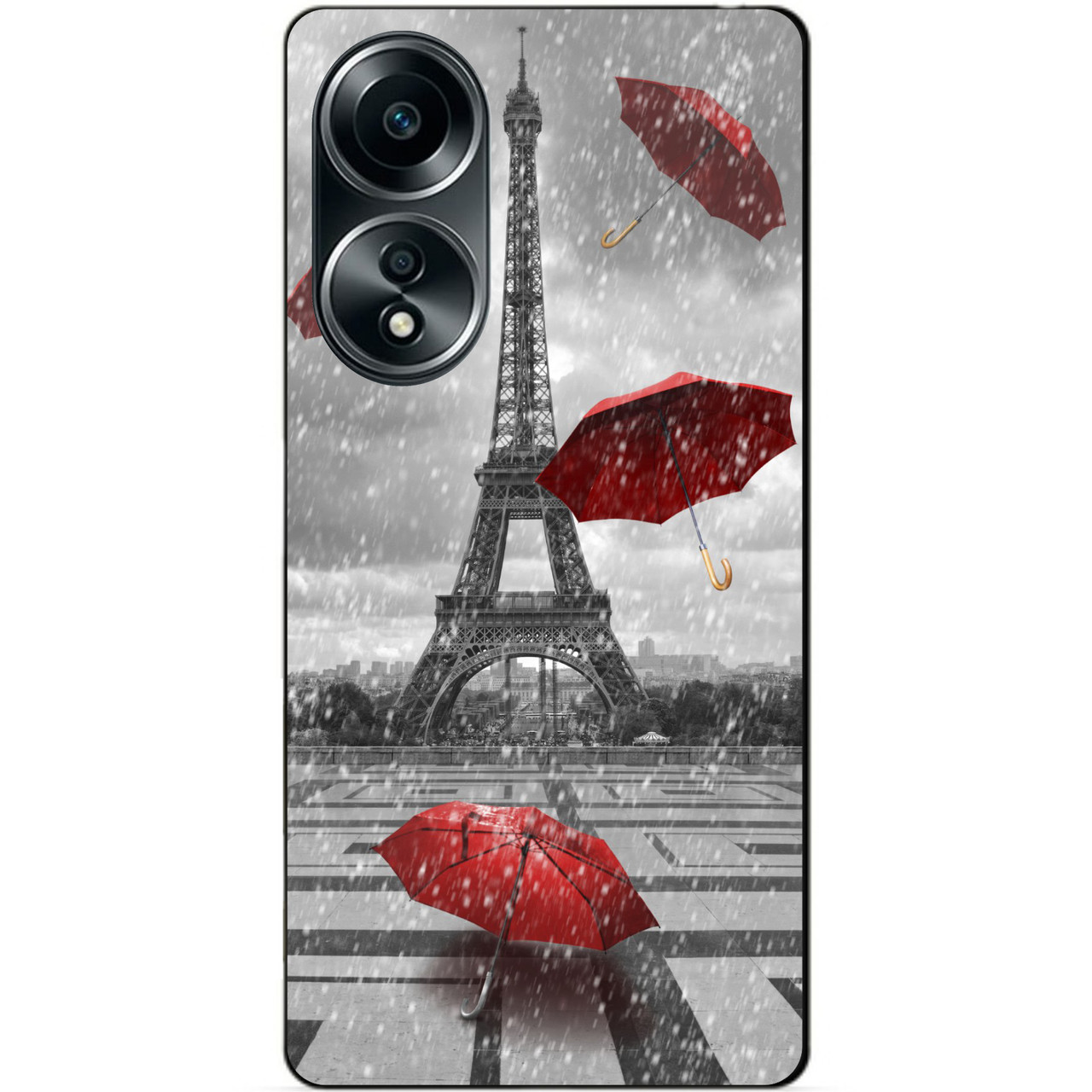Силіконовий бампер чохол для Oppo A58 з малюнком Дощ у Парижі Франція Ейфелева Вежа