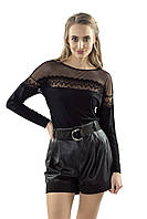 Женская блуза черного цвета со вставками из фатина. Модель Norin Eldar