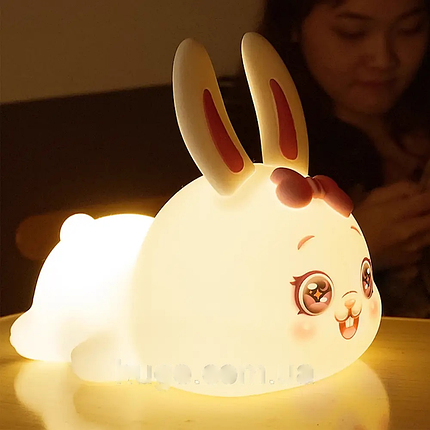 Силіконовий дитячий нічник Зайчик з акумулятором, фото 1