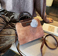 Женская мини сумка с меховым брелоком Розовая сумочка кроссбоди BuyIT Жіноча міні сумка з хутряним брелоком