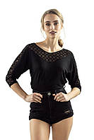 Женская блуза черного цвета со вставками из сетки. Модель Orea Eldar