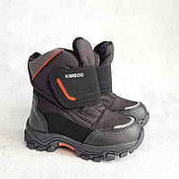 Зимове дитяче взуття, дутики, чоботи, термоботинки на овчині на хлопчиків чорні на липучці. Розмір: 27,31