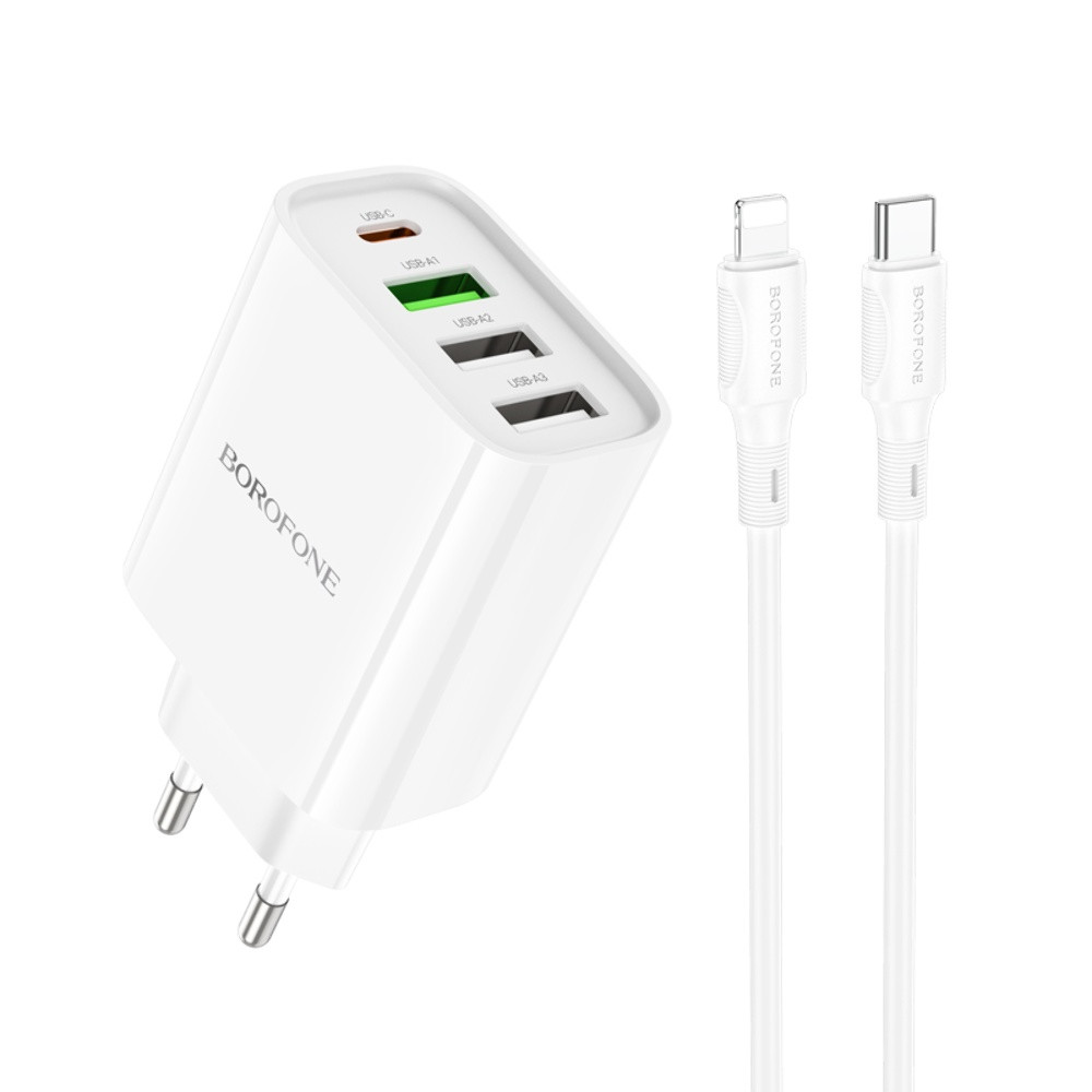 TU TU Сетевое зарядное устройство Borofone BA79A 3 USB/ Type-C белое 20W + кабель Type-C to Lightning