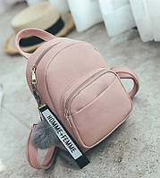 Женский мини рюкзачок с меховым брелком маленький рюкзак эко кожа Розовый BuyIT Жіночий міні рюкзачок з