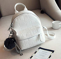 Женский рюкзак с меховым брелоком Мини Белый BuyIT Жіночий рюкзак з хутряним брелоком Міні Білий