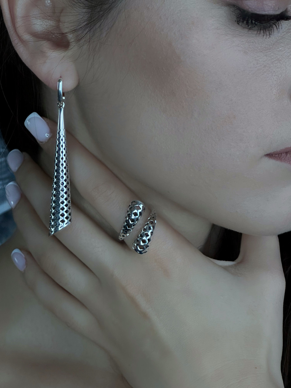 Срібний комплект прикрас «Сяйво елегантності» з родієвим покриттям, фото 1