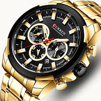 Наручний Чоловічий механічний годинник золотий з чорним Curren King BuyIT