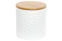 Банка керамическая 550мл с бамбуковой крышкой Жасмин, цвет - белый матовый 304-900