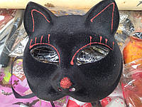 Карнавальная маска , бархат, черная Кошечка