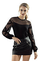 Женская нарядная блуза черного цвета со вставками из сетки. Модель Samanta Eldar