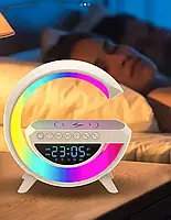 Настольная смарт лампа ночник RGB G-Smart BT-3401 3в1 (беспроводная зарядка, Bluetooth колонка, часы)