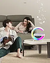 Настільна смарт-лампа-нічник RGB G-Smart BT-3401 3в1 (бездротова зарядка, Bluetooth колонка, годинник), фото 3