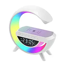 Настільна смарт-лампа-нічник RGB G-Smart BT-3401 3в1 (бездротова зарядка, Bluetooth колонка, годинник), фото 5