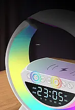 Настільна смарт-лампа-нічник RGB G-Smart BT-3401 3в1 (бездротова зарядка, Bluetooth колонка, годинник), фото 6