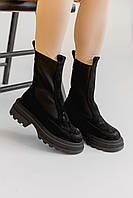 Женские классические замшевые черные ботинки Стильные женские осенние ботинки Женские замшевые ботинки