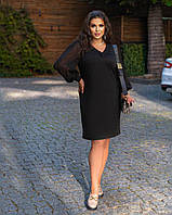 Женское трикотажное платье с шифоновыми рукавами черного цвета р.48/50 355343