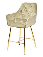 Полубарное мягкое кресло Chic BAR 65-GD на золотых металлических ножках, сиденье с мягкой обивкой Бархат Бежевый OR-851