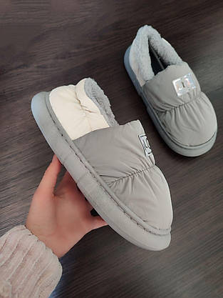 Дутики UGG на гнучкій високій підошві двокольорові СІРІ з БІЛИМ автоледі унісекс зимові сліпони, фото 2