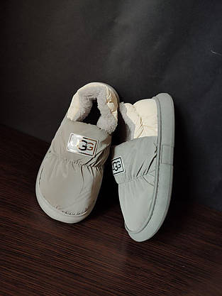 Дутики UGG на гнучкій високій підошві двокольорові СІРІ з БІЛИМ автоледі унісекс зимові сліпони, фото 3