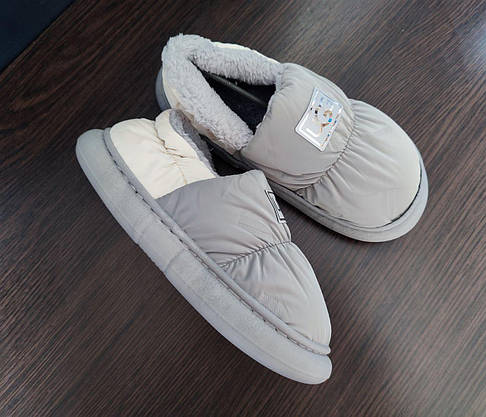 Дутики UGG на гнучкій високій підошві двокольорові СІРІ з БІЛИМ автоледі унісекс зимові сліпони, фото 4