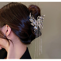 Крабик для волос со стразами "Magic Butterfly", серебро, 20х6 см