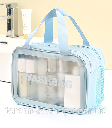 Косметичка органайзер для косметики блакитна прозора Washbag 30х20х14 см з ручками дорожня на два відділення
