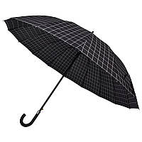 Класична парасолька-тростина Semi Line Grid Black великий якісний напівавтомат 16 спиць унісекс 116 см MS