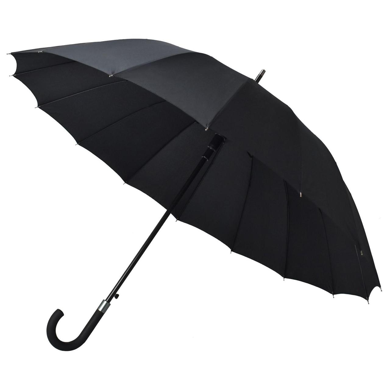Класична чорна однотонна парасолька-тростина Semi Line Black велика міцна напівавтомат сімейна 116 см MS