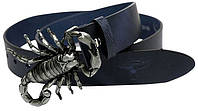 Мужской кожаный ремень с бляхой Скорпион Cavaldi синий Toyvoo Чоловічий шкіряний ремінь із бляхою Скорпіон