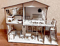Дерев'яний ляльковий будиночок мрії для ляльок, конструктор пазл із фанери для дітей із балконом і драбиною