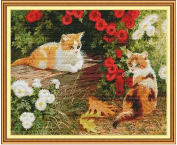 Набір для вишивання за нанесеною на канву схемою "Kitten in the garden". AIDA 14CT printed , 57*47 см